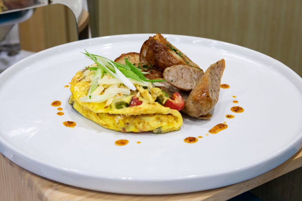 Catering Food at One Rotary Place. Photo of a handmade omelet, services for catering food for business conferences.